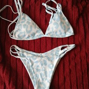 Blue and White Leopard Print Bikini Set